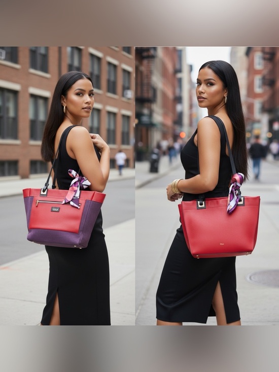 Furla Handbags - Furla Tribe REVERSIBLE Tote Bag Red Purple Suede Leather Made In Italy